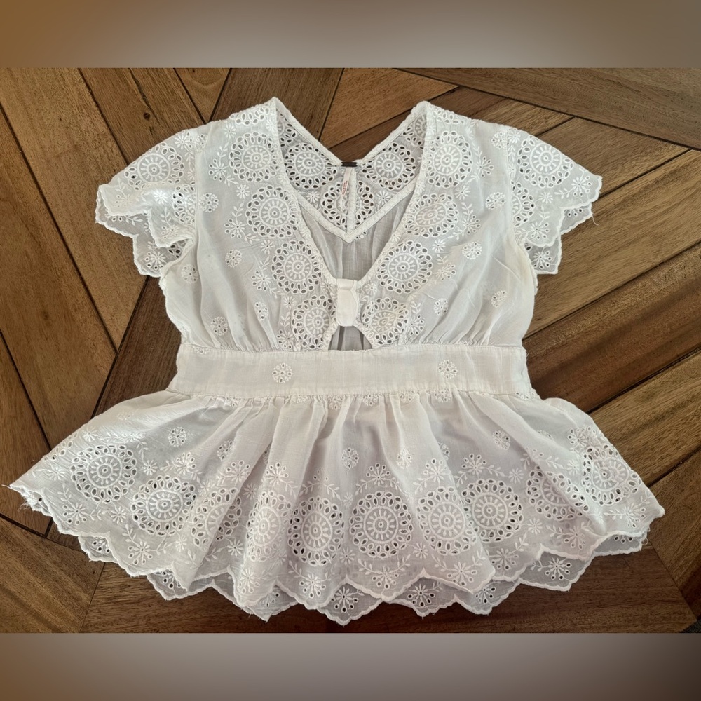 Free People White Eyelet Lace Top